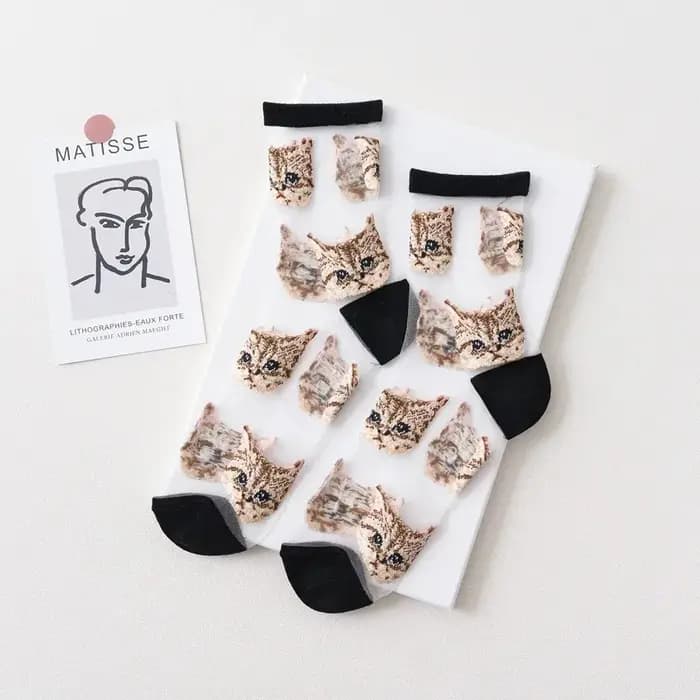 Chaussettes chat mignonnes transparentes pour femmes