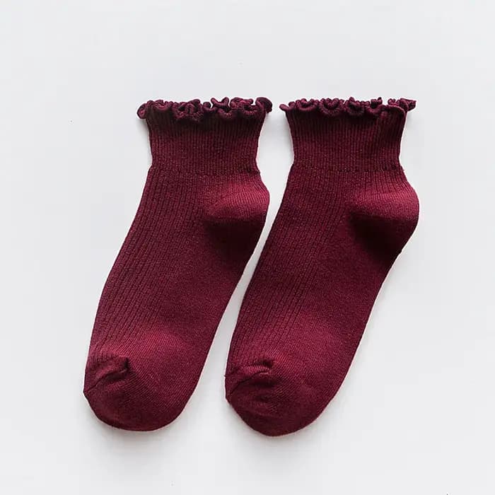Mode dentelle chaussettes femmes froufrous à volants doux automne hiver dame fille Kawaii mignon coton chaussettes solide Harajuku rétro chaussettes