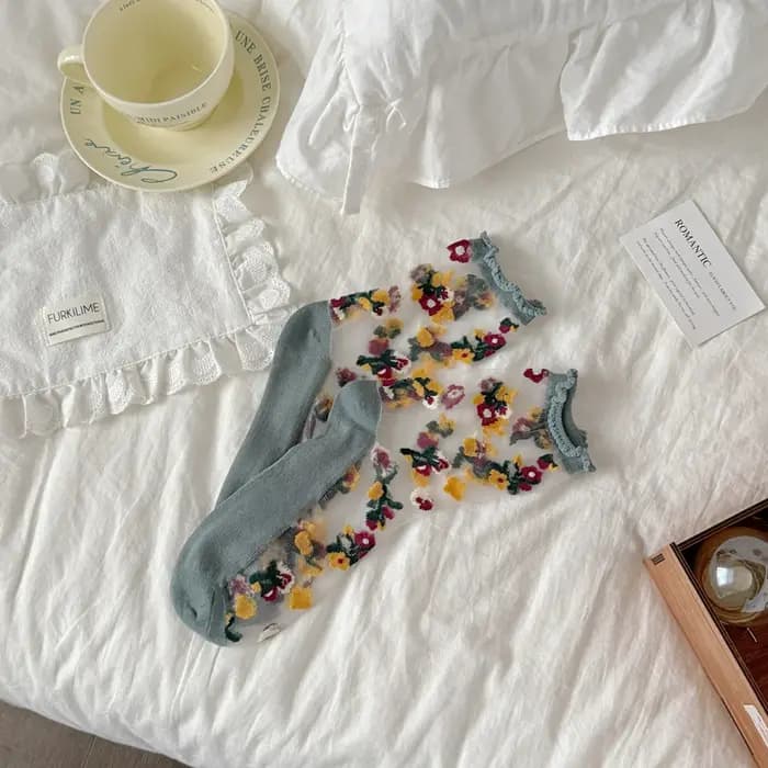Fleur broderie motif mode chaussettes pour femmes été respirant à la mode chaussettes décontractées mignon mode Style coréen Transparent La