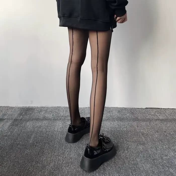 Collants noirs 20D transparents pour femmes, ligne verticale, bas sexy, couture arrière maigre, docu
