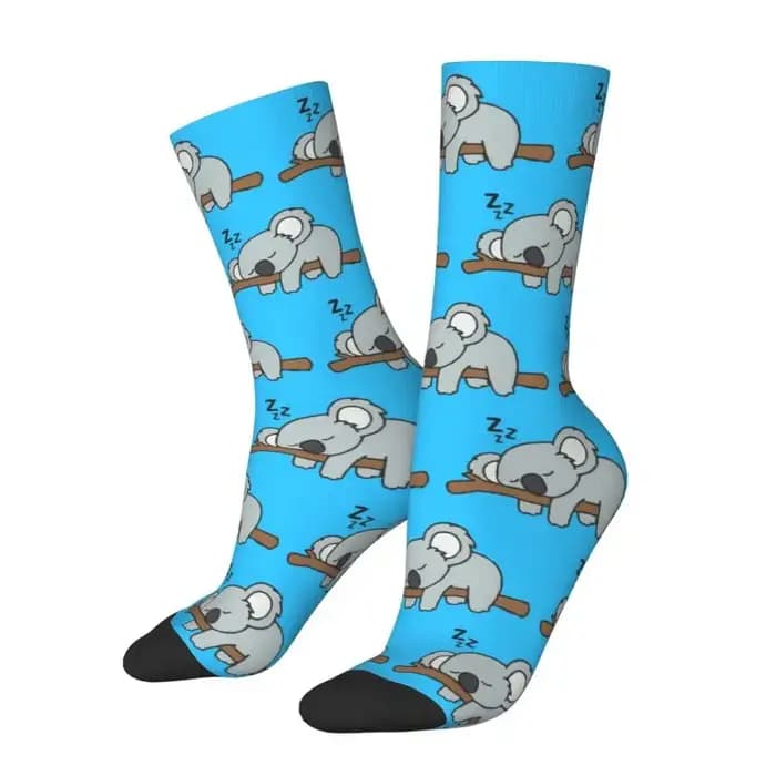 Chaussettes fantaisie personnalisées mignonnes et confortables à motif Koala endormi pour hommes et femmes