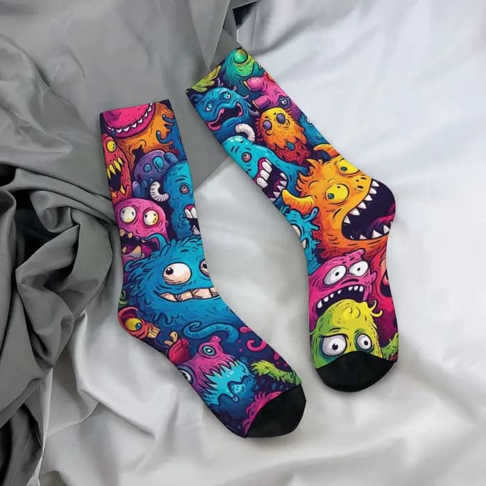Chaussettes pour hommes à thème monstre style graffiti
