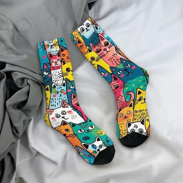 Chaussettes amusantes pour hommes avec motif de chat de dessin animé mignon
