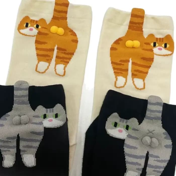 Chaussettes en coton avec boules de chat mignonnes, chaussettes tricotées Kawaii Lolita pour femmes et filles, chaussettes de sommeil à Tube central, chaussettes de sol imprimées de chat
