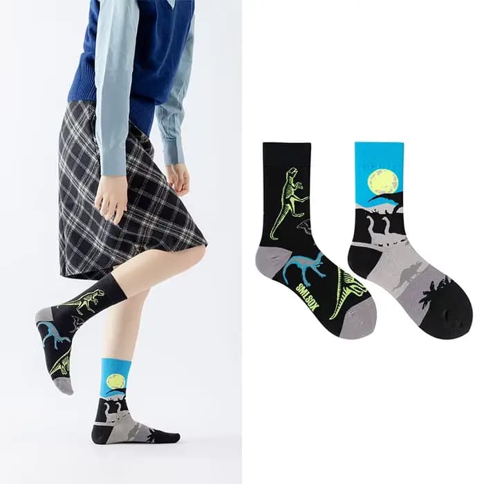 AB Cotton Causal Fashion【1 paire】 Chaussettes amusantes pour hommes, motif animaux dinosaures, chaussettes standard pour garçons, style street skateboard