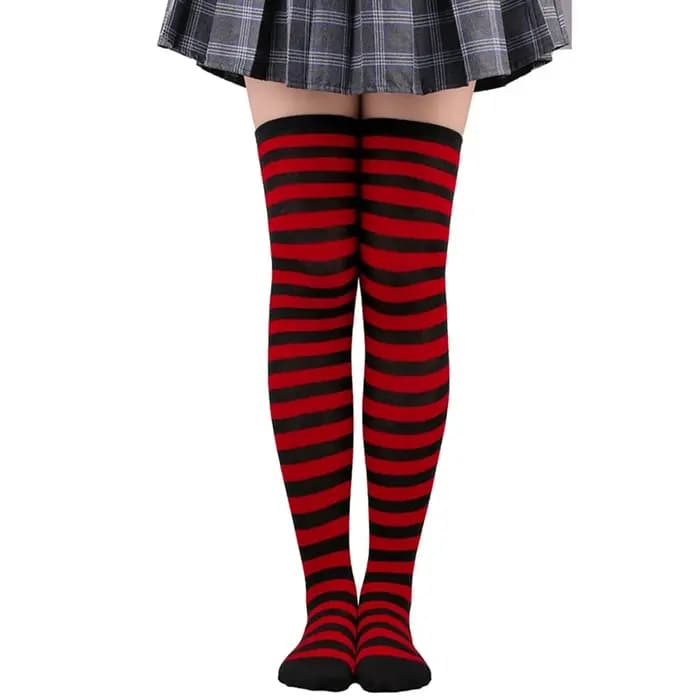 Femmes cuisse haute sur le genou chaussettes pour fille noir blanc rayé bonneterie longs bas en coton Kawaii tricoté