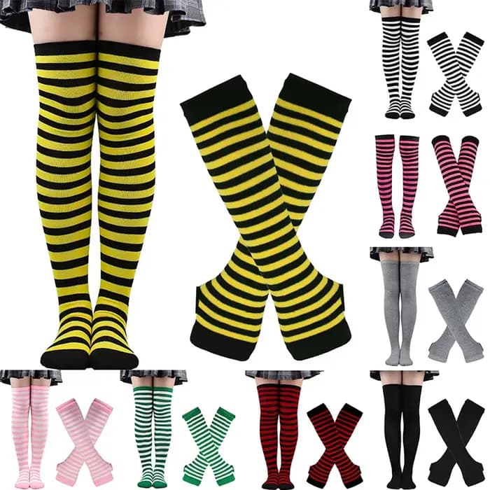 Chaussettes longues à rayures gothiques punk pour femmes
