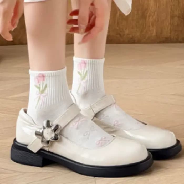 Nouveau rose nœud papillon fleur mignon JK Kawaii chaussettes courtes femmes