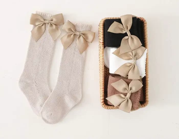 Chaussettes en coton pour bébés filles, hauteur genou, nœud papillon, fines, document solide, tout-petits, printemps, été, 0-7 ans