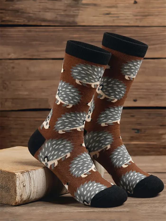 Chaussettes en coton hérisson pour hommes, chaussettes fantaisie à motif animal, chaussettes de skateboard amusantes et mignonnes, nouveauté