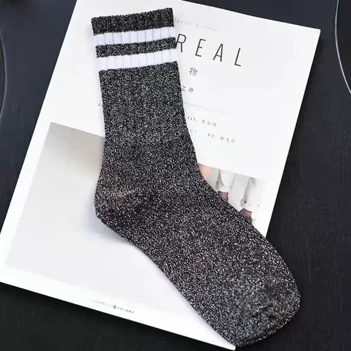 Chaussettes à paillettes à rayures pour femmes, bas en filigrane Harajuku, Lingerie féminine, soie b
