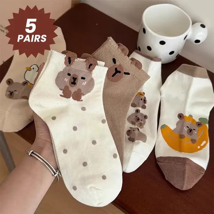 5 paires de chaussettes Capybara mignonnes pour femmes