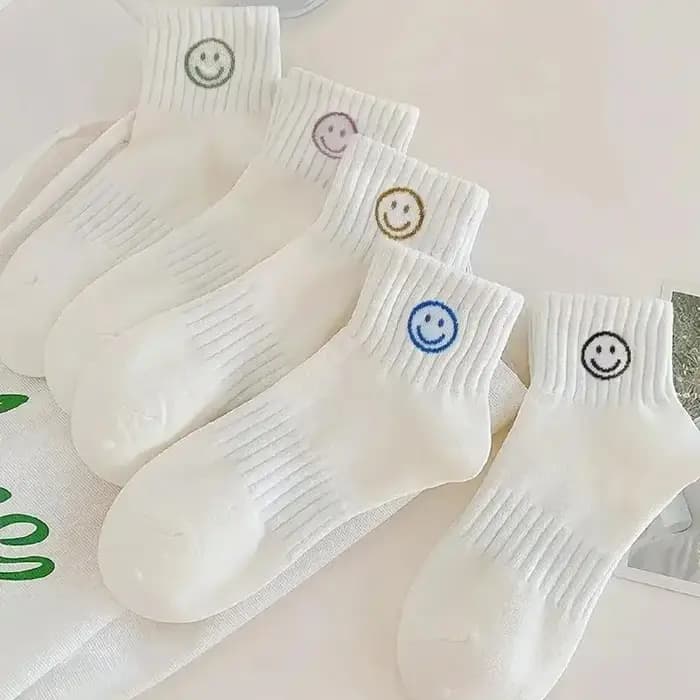 5 paires de chaussettes courtes fantaisistes à imprimé de visage de dessin animé – Tissu tricoté en polyester doux