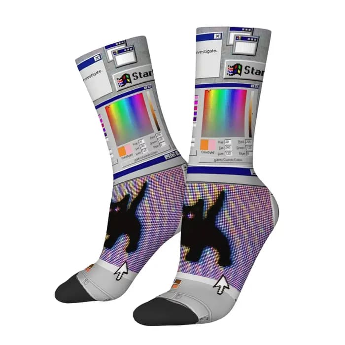 Cyber Chaussettes pour hommes imprimées avec motif fenêtre pop-up de panne de système informatique rétro