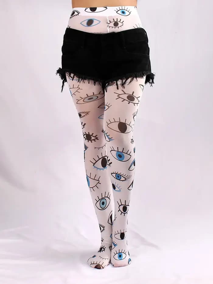 Mauvais yeux serré femmes printemps nouvelles femmes pure Sexy tatouage imprimé collants bas Anti-crochet Medias De Mujer