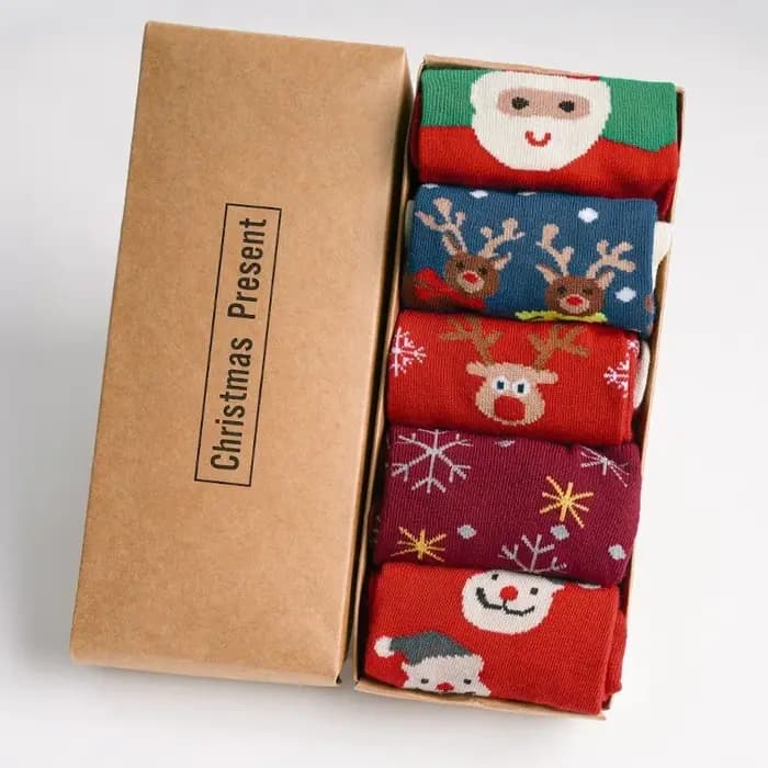 Lot de 5 paires de chaussettes à motifs de Noël, chaussettes festives avec motif de Père Noël, chaussettes chaudes, chaussettes mignonnes, cadeaux pour les fêtes.