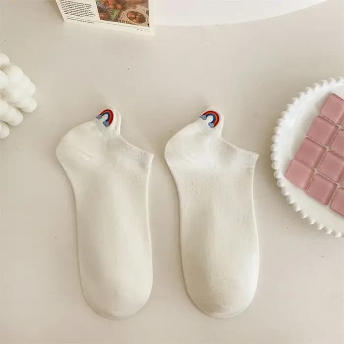 Harajuku femmes chaussettes Kawaii mignon drôle grenouille Panda lapin arc-en-ciel broderie Animal coton