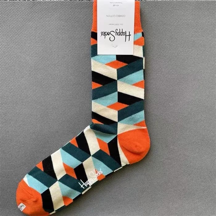 HAPPY SOCKS pour hommes à motifs de diamants Chaussettes mi-mollet évacuant l'humidité en pur coton toutes saisons TAILLE 41-46