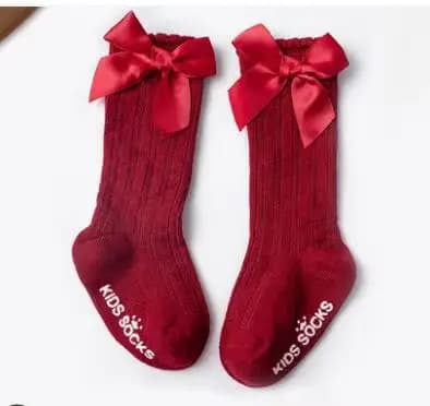 Chaussettes Tube hautes avec nœud papillon rouge, bas de noël pour filles, nourrissons et tout-petits, en coton doux, chaussettes de sol antidérapantes, cadeau pour bébé