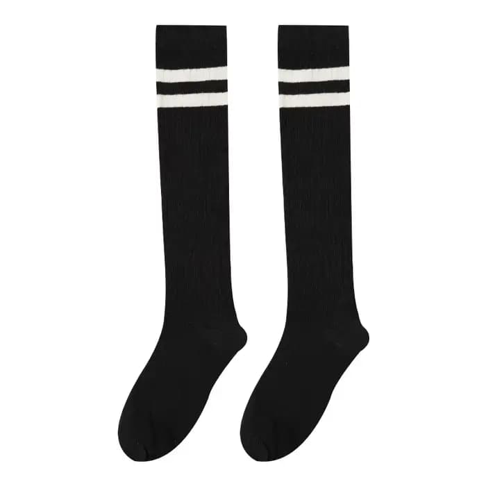 Femmes rayé coton longues chaussettes japonais JK noir blanc genou haut bas Long Tube jambe couleur