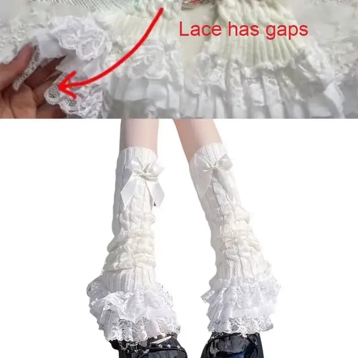Femmes japonaises tricoté jambières arc à plusieurs niveaux chaussettes à volants fille dentelle Lolita