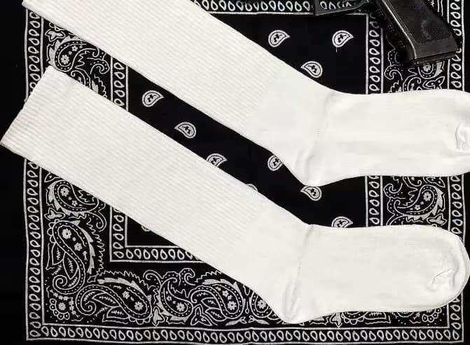 Chaussettes blanches West Coast Chicano pour hommes, bas Hip Hop, rap Old School Spring Gong, haute