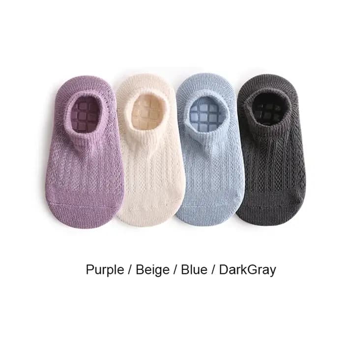 4 paires de chaussettes de sol antidérapantes en coton pour bébés garçons et filles, été pour enfants en bas âge, activités intérieures, apprendre à marcher, chaussettes à la cheville
