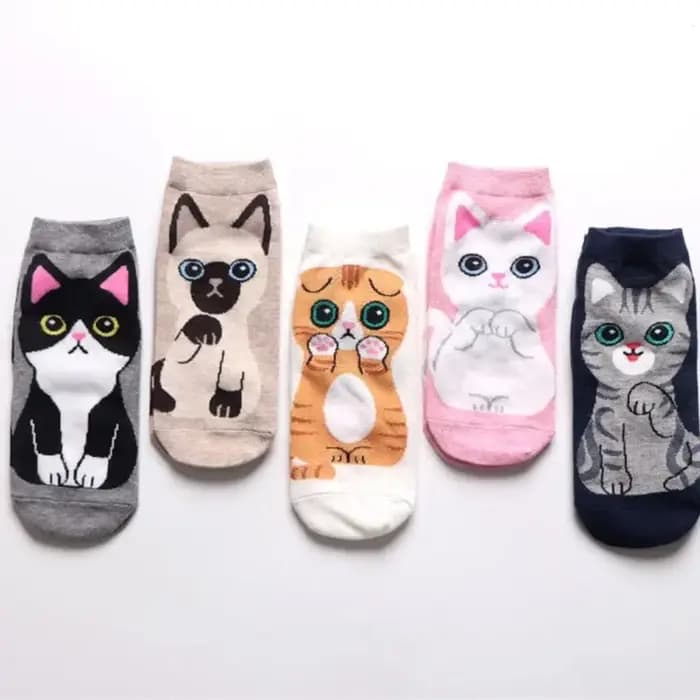 5/10 paires/ensemble chaussettes de cheville chat mignon dessin animé pour femmes respirant parfait pour la mode quotidienne