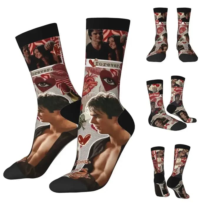 Chaussettes imprimées de la série télévisée Damon The Vampire Diaries pour hommes et femmes