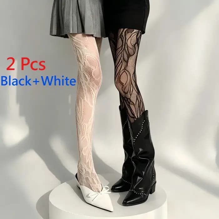 1/2 Pcs Collants en dentelle française ajourée à motif floral