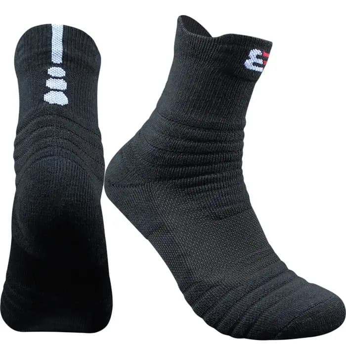 Chaussettes de sport mi-mollet en coton rembourrées et respirantes noires et blanches pour hommes et femmes, idéales pour le cyclisme, la course et le basketball – Tailles EUR 45, 46, 47