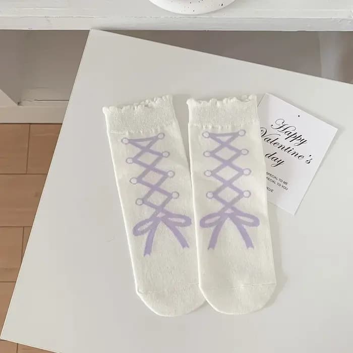 Chaussettes pour femmes printemps-été respirantes, nouveauté, motif nœud peint à la main, chaussettes droites, tendance mode, couleur unie, en coton, vente en gros