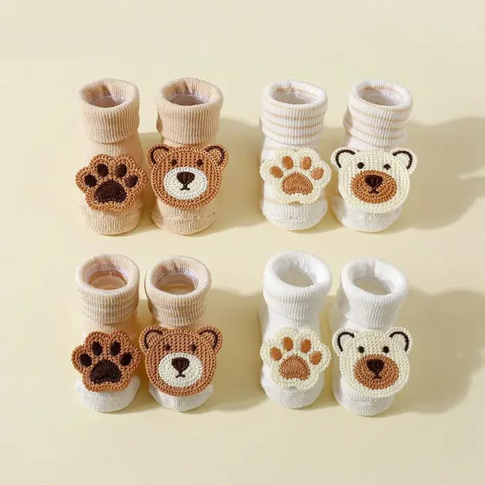 4 paires de chaussettes ours de dessin animé mignon pour bébé