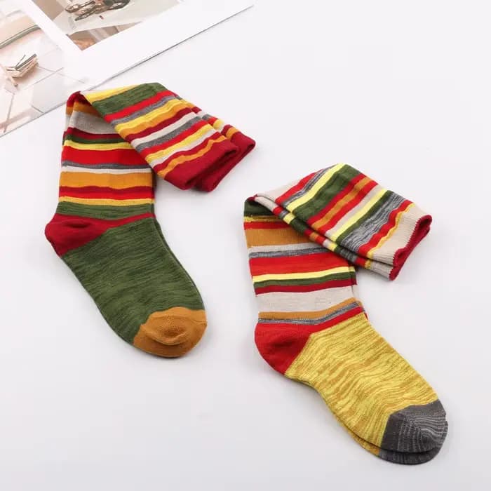 Bas pour femmes à rayures colorées Chaussettes de Noël en coton