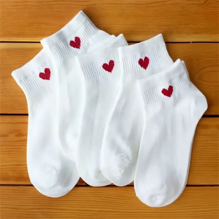 5 paires de chaussettes noires et blanches pour femmes, chaussettes bateau en coton à Tube bas, mignonnes «amour cœur», collège JK pour filles, printemps été