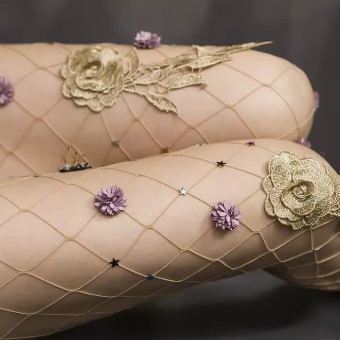 Sexy cuisse femmes résille collants bleu rose violet rouge Roses fleurs strass décoration motif collants bas maille dame