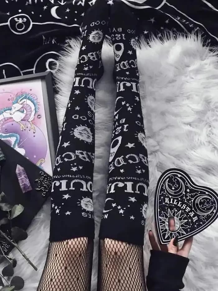 Chaussettes japonaises douces pour femmes et filles, Harajuku Goth Sweet Lolita Jk Punk Rocker Style, chaussettes respirantes, bas hauts aux genoux