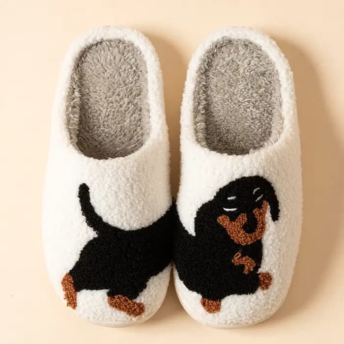 Chaussons de chien de teckel de dessin animé mignon et intéressant pour femmes, chaussures en coton d'hiver concis, chambre légère, confort intérieur chaud