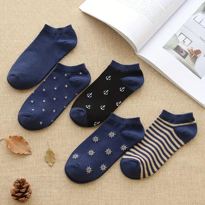 5 paires de chaussettes de cheville décontractées de style nautique de couleurs mélangées