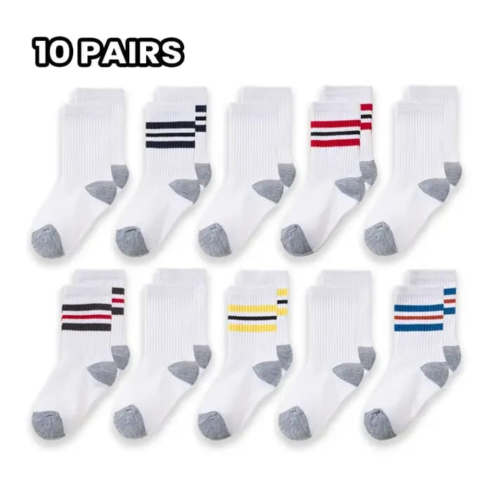 10 paires de chaussettes de sport mi-mollet pour enfants