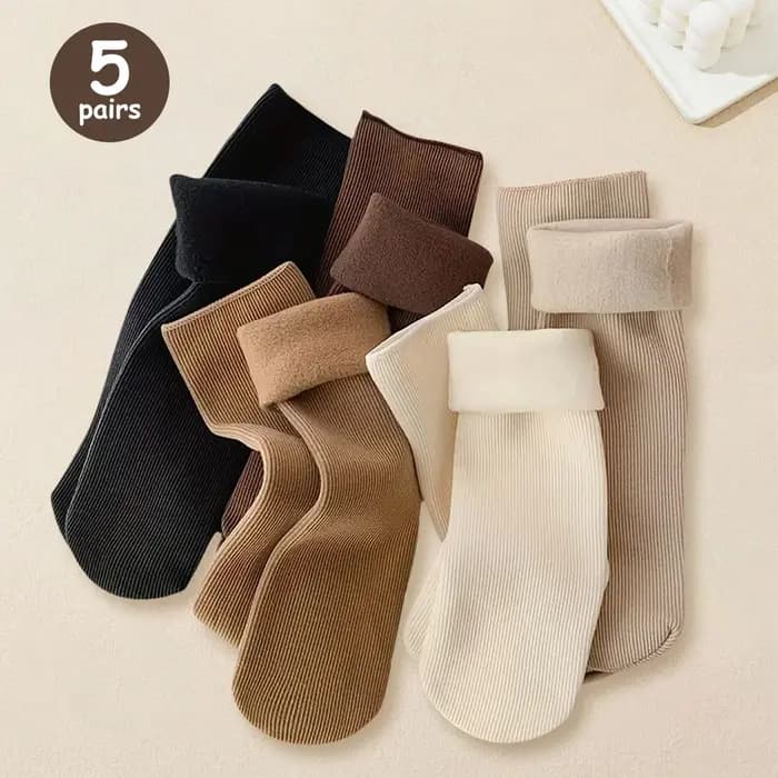 5 paires hiver chaud solide femmes chaussettes épaissir