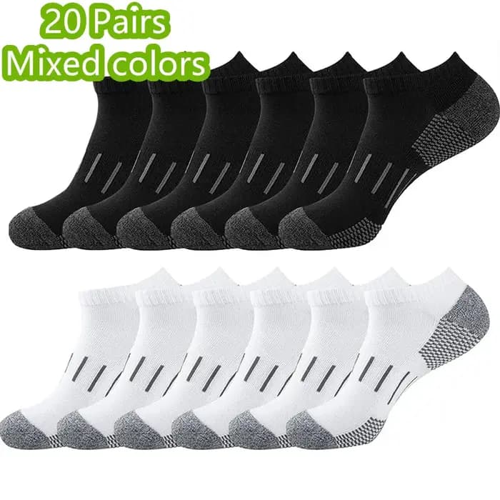 Chaussettes de Sport respirantes pour hommes, 1 à 20 paires, tampon de course en plein air épais, chaussettes de basket-ball, d'entraînement en coton, Tube court
