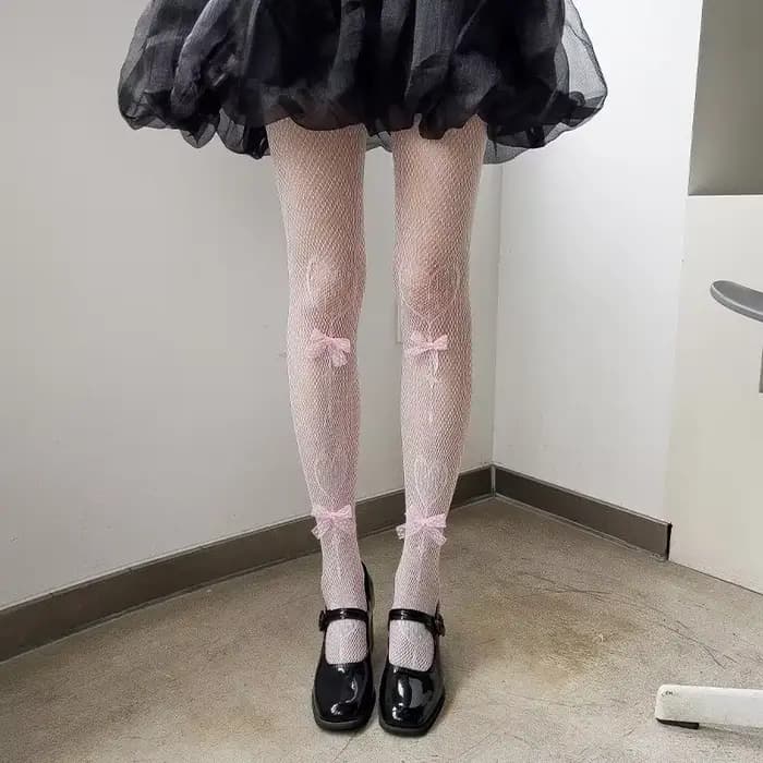 Collants en velours rose avec broderie de nœuds et perles, collants tendance pour femmes, styles JK