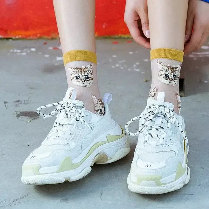 Chaussettes chat mignonnes transparentes pour femmes