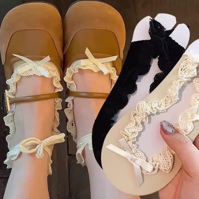 Nouveau Style de Ballet femmes dentelle attaché nœud chaussettes courtes noir blanc cravate sangles bateau chaussette