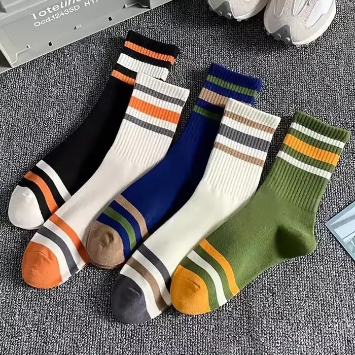 5 paires de chaussettes décontractées à rayures colorées pour hommes