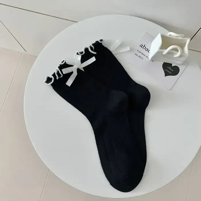 Chaussettes à volants pour femmes avec nœud mignon