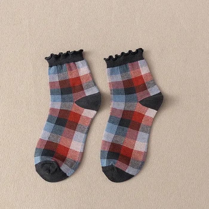 Chaussettes à carreaux en coton pour femmes