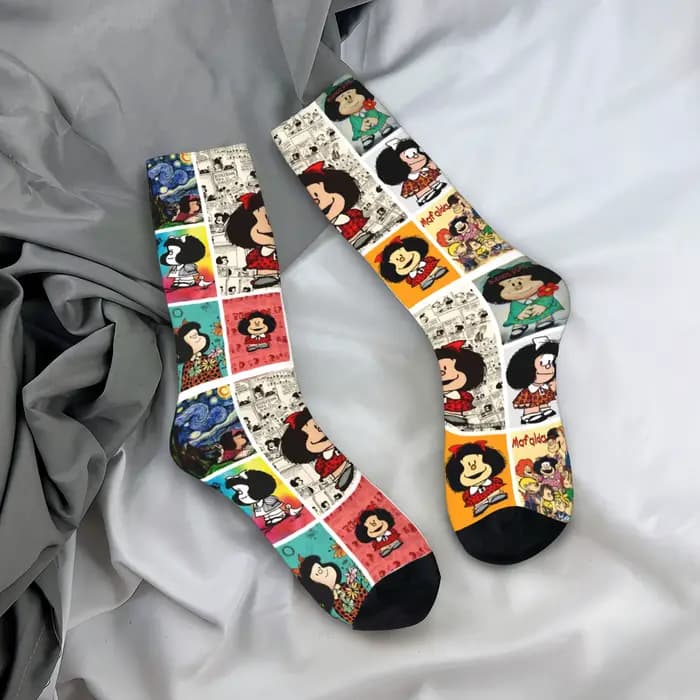 Mafaldas chaussettes de dessin animé bas gothiques automne chaussettes antidérapantes pour hommes ch