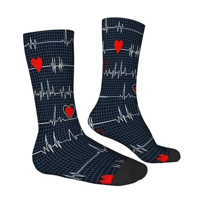 ECG Pulse Print Chaussettes mi-mollet Chaussettes amusantes et folles à la mode Style hip-hop de rue tendance pour les sports de plein air ou un usage quotidien Confortables